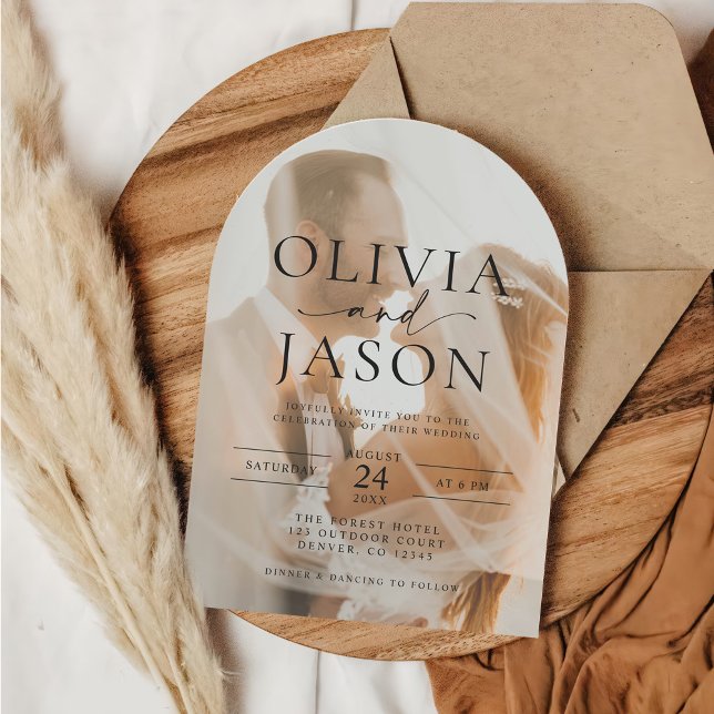 Elegant Script Overlay Arch Photo Wedding Invitation (Creator Uploaded)