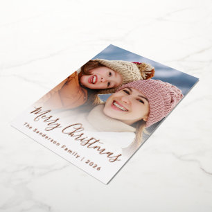 Elegant Script Overlay Custom Photo Christmas Foil Holiday Card