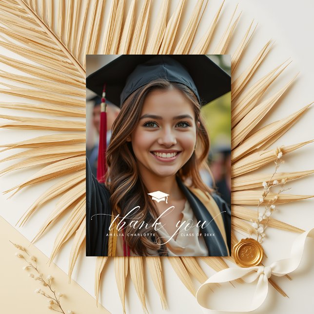 Elegant Script Overlay Grad Party Photo Thank You (Creator Uploaded)