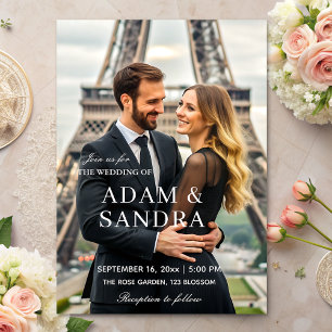 Elegant script Overlay Modern black white Wedding  Invitation