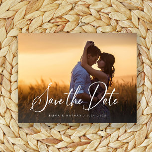 Elegant Script Overlay Photo Save the Date Announcement Postcard