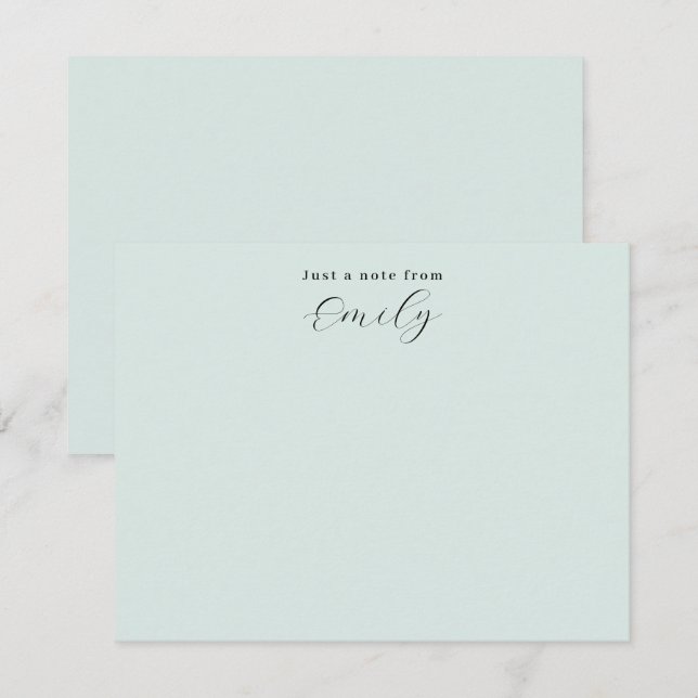 Elegant Script Pale Mint Green Personalised Flat Card (Front/Back)