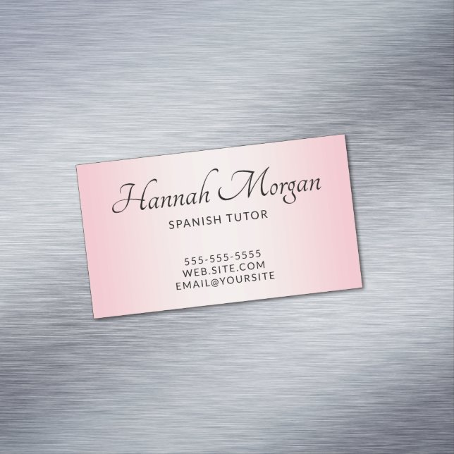 Elegant Script Pale Pink Ombre Magnetic Business Card (In Situ)
