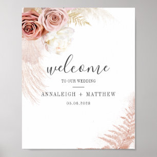 Elegant Script Pampas Grass Terracotta Wedding Poster
