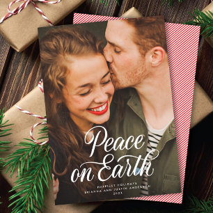 Elegant Script Peace On Earth Christmas Photo Holiday Card