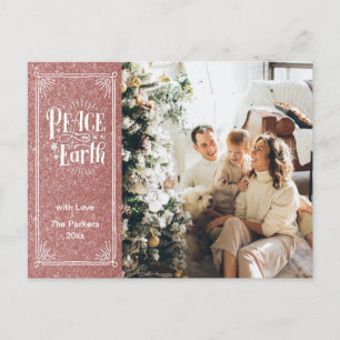 Elegant Script Peace on Earth Green Glitter Modern Holiday Postcard