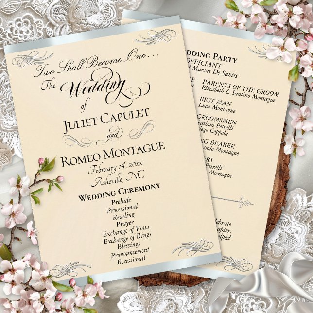 Elegant Script - Peach Pearl/Silver Wedding Programme (Creator Uploaded)