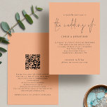 Elegant Script Peach QR Code Wedding Invitation<br><div class="desc">Elegant White Script Peach QR Code Wedding. Available digitally and printed. Add your QR code to your wedding website on the back makes this a convenient option for your guests to RSVP and see all the details without the need for separate RSVP and details cards. Your QR code will be...</div>
