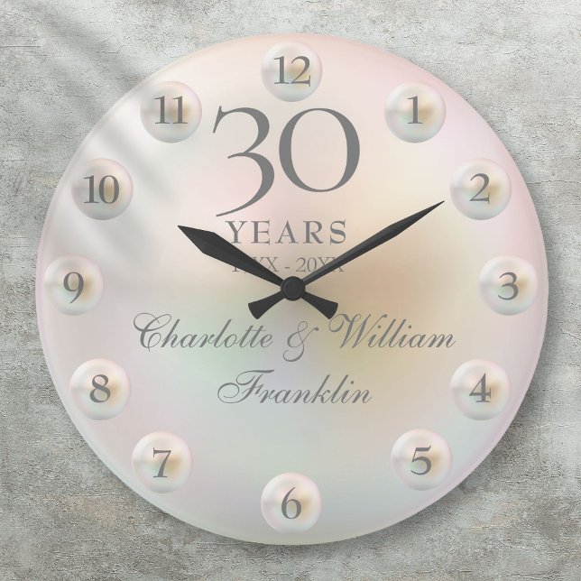 Elegant Script Pearl 30th Wedding Anniversary Large Clock (Elegant Script Pearl 30th Wedding Anniversary Large Clock)
