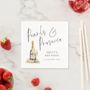 Elegant Script Pearls and Prosecco Hen Party Napkin