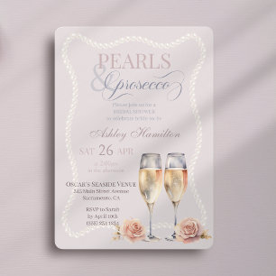 Elegant script Pearls & prosecco Bridal shower Invitation
