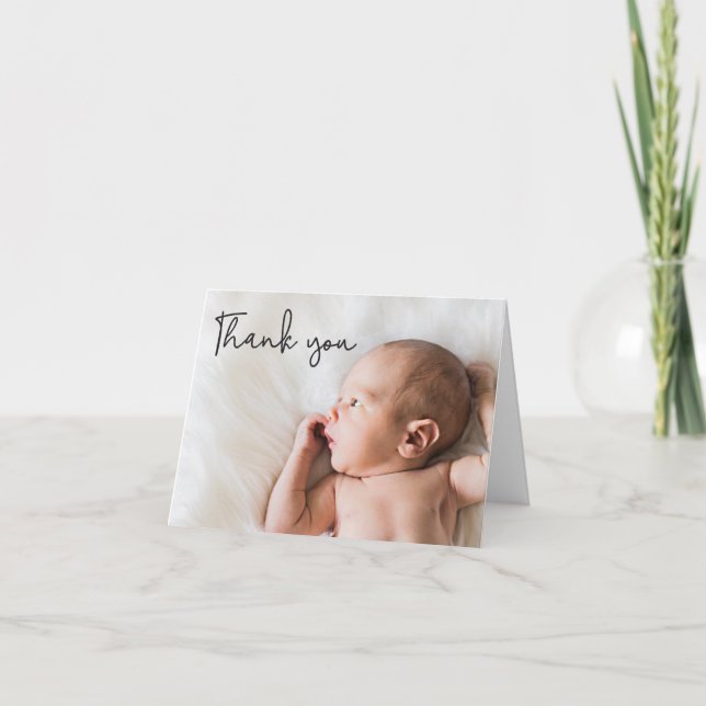 Elegant Script Personalised Baby Thank You Card (Front)