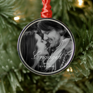 Elegant Script Personalised Couple Photo Metal Tree Decoration