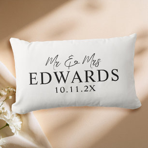 Elegant Script Personalised Mr Mrs Wedding Lumbar Cushion