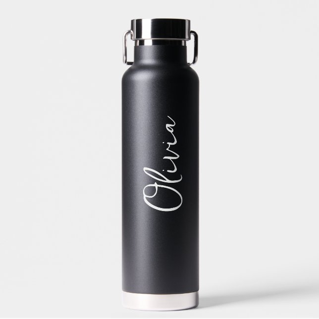 Elegant Script Personalised Name Minimalist Black  Water Bottle (Front)
