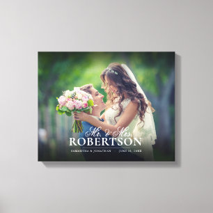 Elegant Script Personalised Wedding Canvas Print