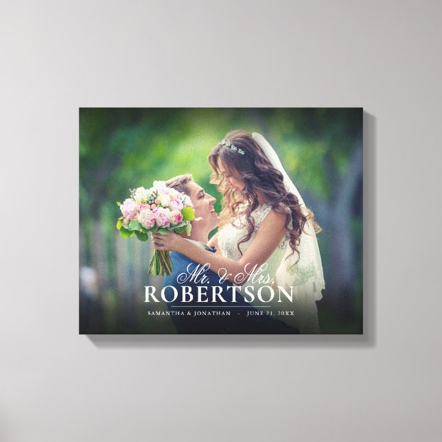 Elegant Script Personalised Wedding Canvas Print (Front)