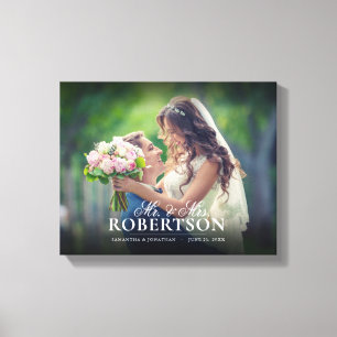 Elegant Script Personalised Wedding Canvas Print