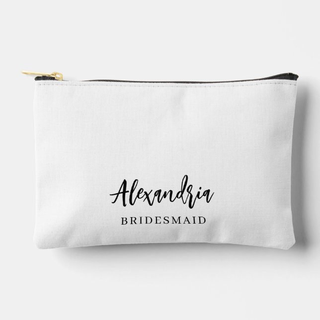 Elegant Script Personalized Bridesmaid Name Makeup Accessory Pouch (Front)