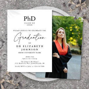 Elegant Script PhD Degree Photo Graduation Party Invitation