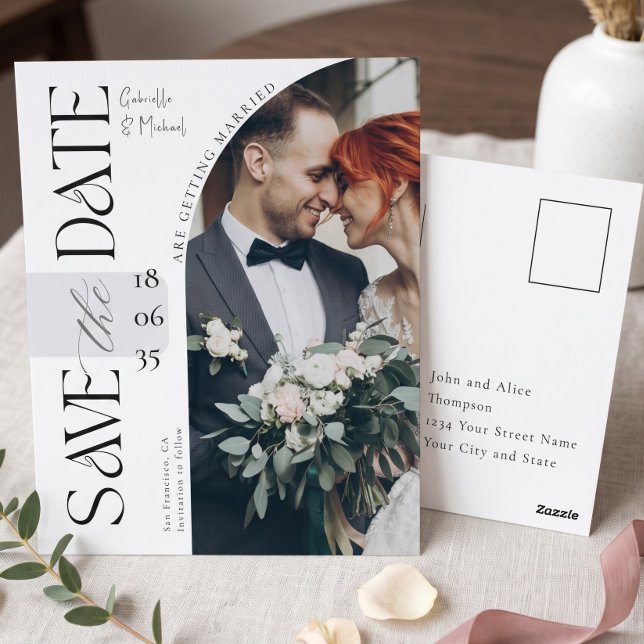 Elegant Script Photo Arch Wedding Save The Date Postcard (Creator Uploaded)