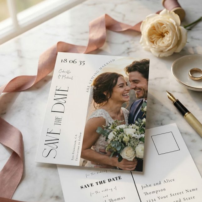 Elegant Script Photo Arch Wedding Save The Date Postcard (Creator Uploaded)