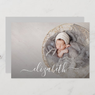 Elegant Script Photo Baby Birth Announcements