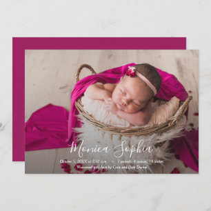 Elegant Script Photo Baby Birth Announcements