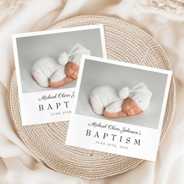 Elegant Script Photo Baptism Napkin (Elegant Script Photo Baptism Napkins)