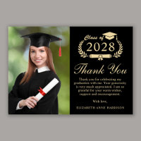Elegant Script Photo Black Gold Graduation