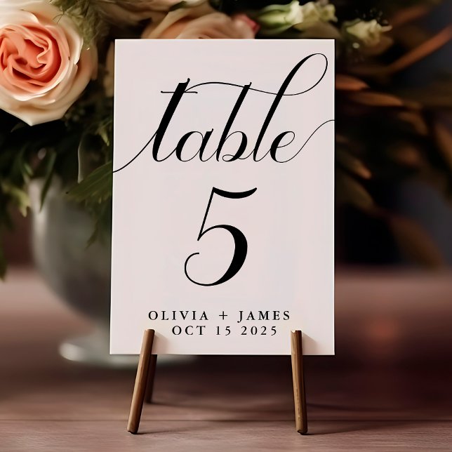 Elegant Script Photo Black White Wedding Table Number (Creator Uploaded)