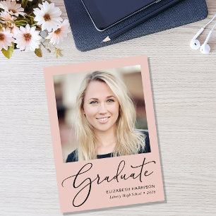 Elegant Script Photo Blush Pink Graduation Announcement