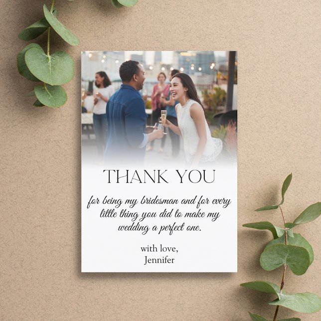 elegant script photo bridesman  thank you card (Creator Uploaded)