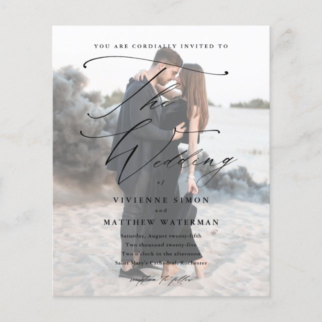 Elegant Script Photo Budget Wedding Invitation (Front)