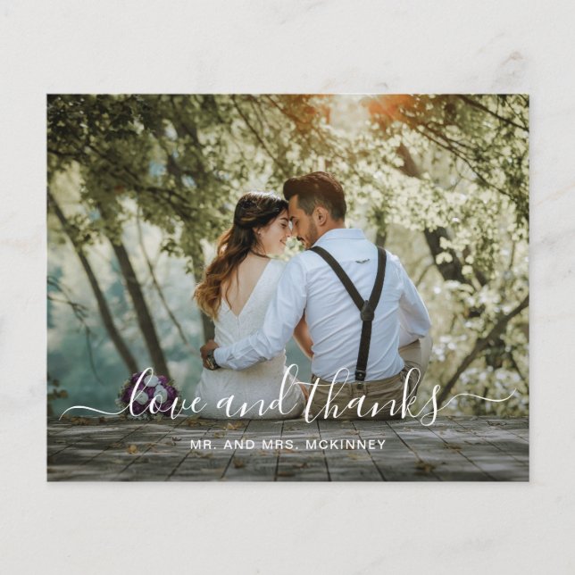 Elegant Script Photo Budget Wedding Thank You Card (Front)