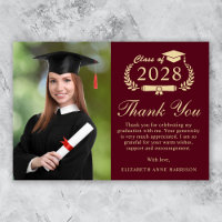 Elegant Script Photo Burgundy Gold Graduation