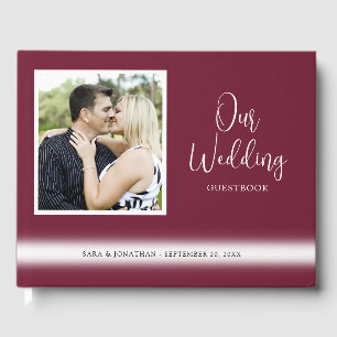 Elegant Script Photo Burgundy Wedding Guest Book