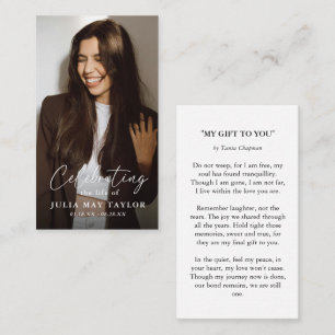 Elegant Script Photo Celebrating the Life Prayer Calling Card