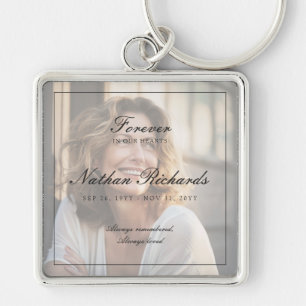 Elegant Script Photo Celebration of Life Funeral Key Ring