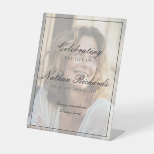 Elegant Script Photo Celebration of Life Funeral Pedestal Sign