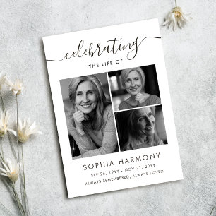 Elegant Script Photo Celebration of Life Program Card