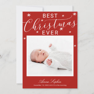 Elegant Script Photo Christmas Birth Announcement