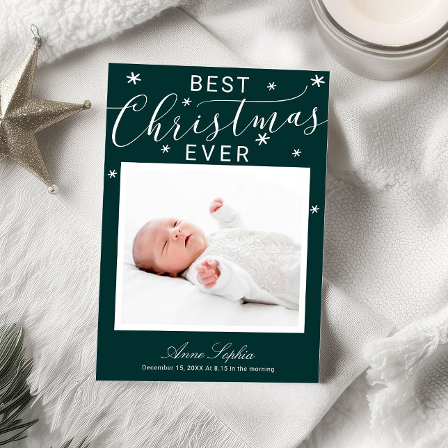 Elegant Script Photo Christmas Birth Announcement (Creator Uploaded)
