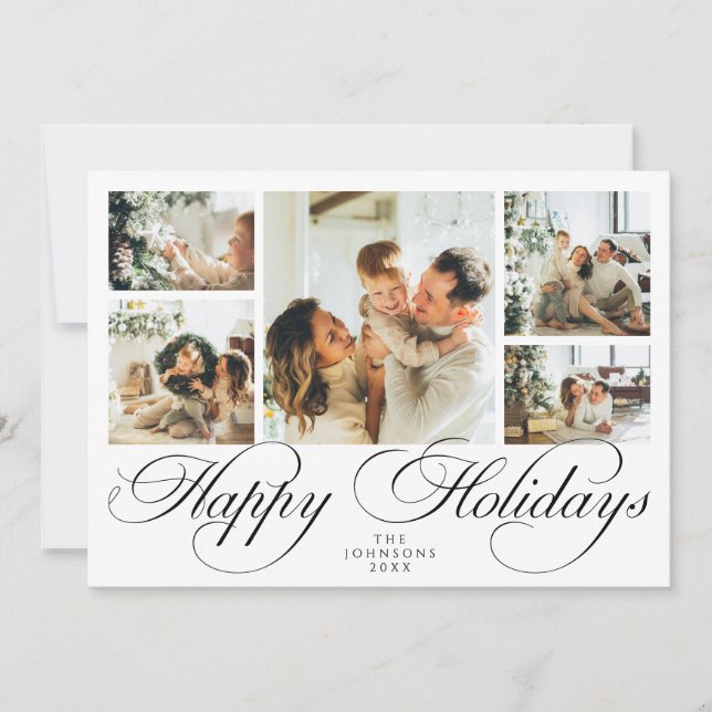 Elegant Script Photo Collage Traditional Christmas Holiday Card (Front)