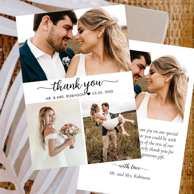 Elegant Script Photo Collage Wedding Thank You Card (Creator Uploaded)
