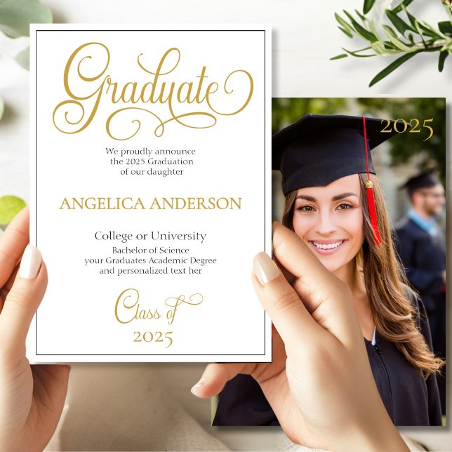 Elegant Script Photo College Grad Announcement (Creator Uploaded)
