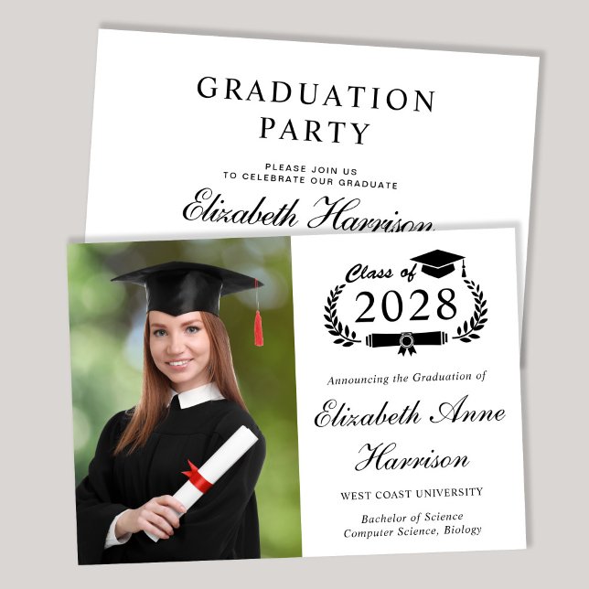 Elegant Script Photo College Graduation Party Invitation (An elegant college graduation party invitation to celebrate the graduate's achievements)