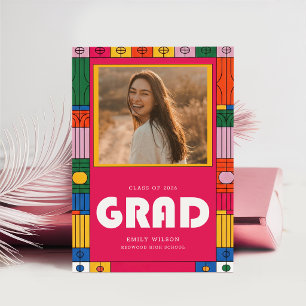 Elegant Script Photo Colourful Retro Graduation Thank You Card