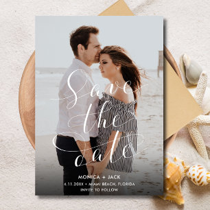 Elegant Script Photo Florida Beach Wedding Save The Date