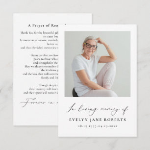 Elegant Script Photo Funeral Prayer Card